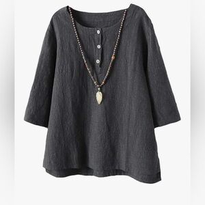 Minibee Women's 3/4 Sleeve Cotton Linen Jacquard Blouse Size Medium